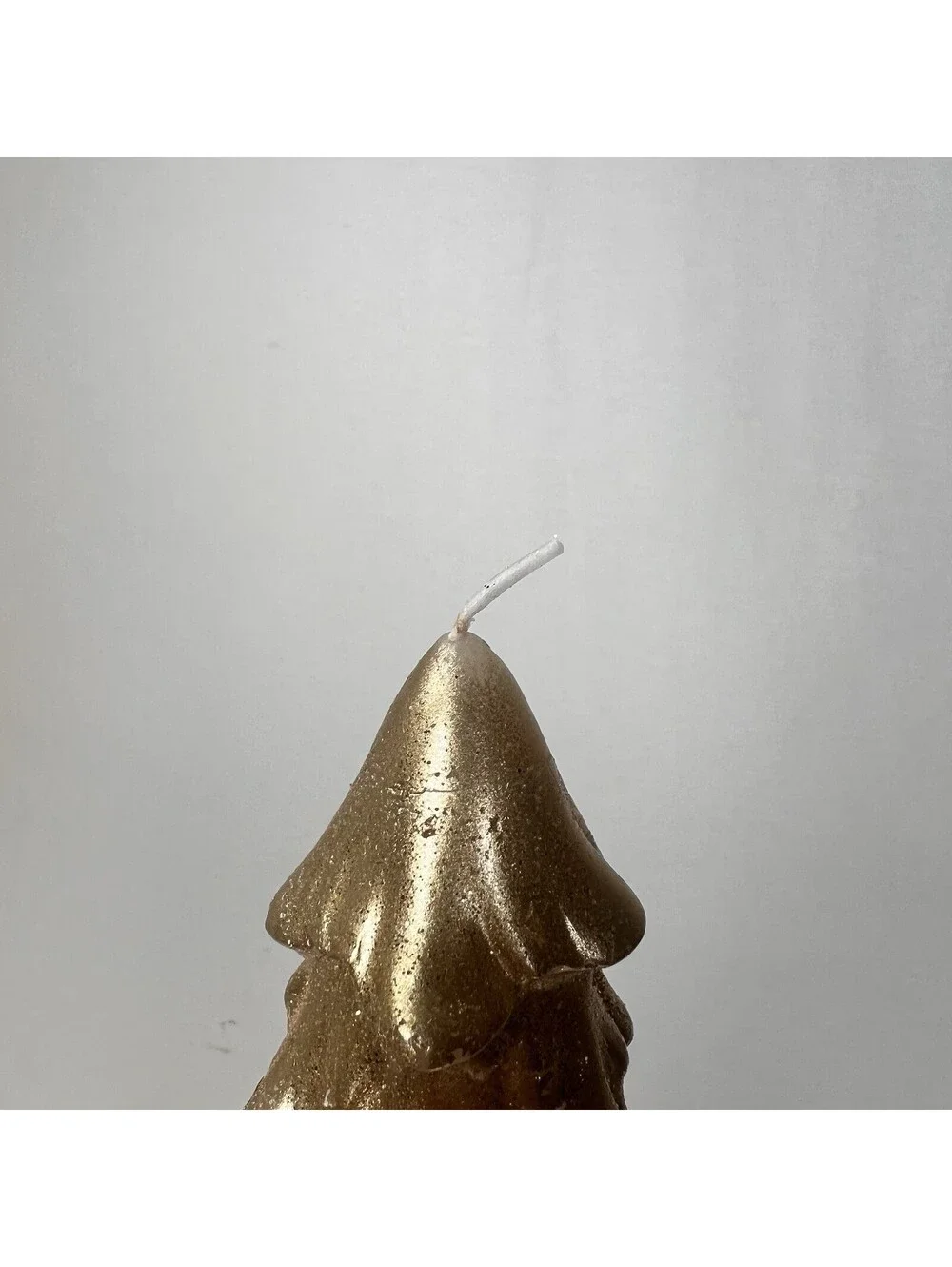 Vintage Christmas Tree Wax Candle Cream Gold Glitter Unburned 15 in. Tall.